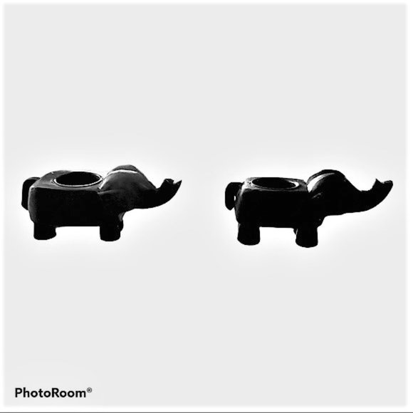Vintage Wood Elephant Tealight Candle Holders